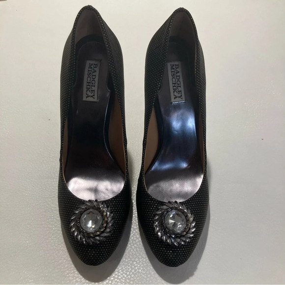 BADGLEY MISCHKA Sz 10 Jewelled Diamond Toe Cap Gold Specs 5”  Heels Pumps - Picture 2 of 13